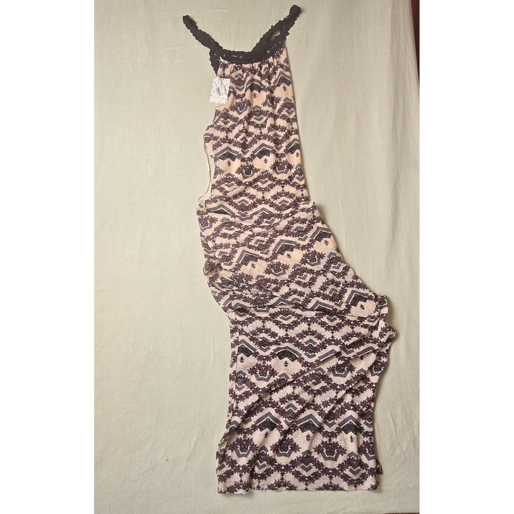 Free People Beautiful Aztec Rose Design Racer Open Back Long Dress‎ Sz S